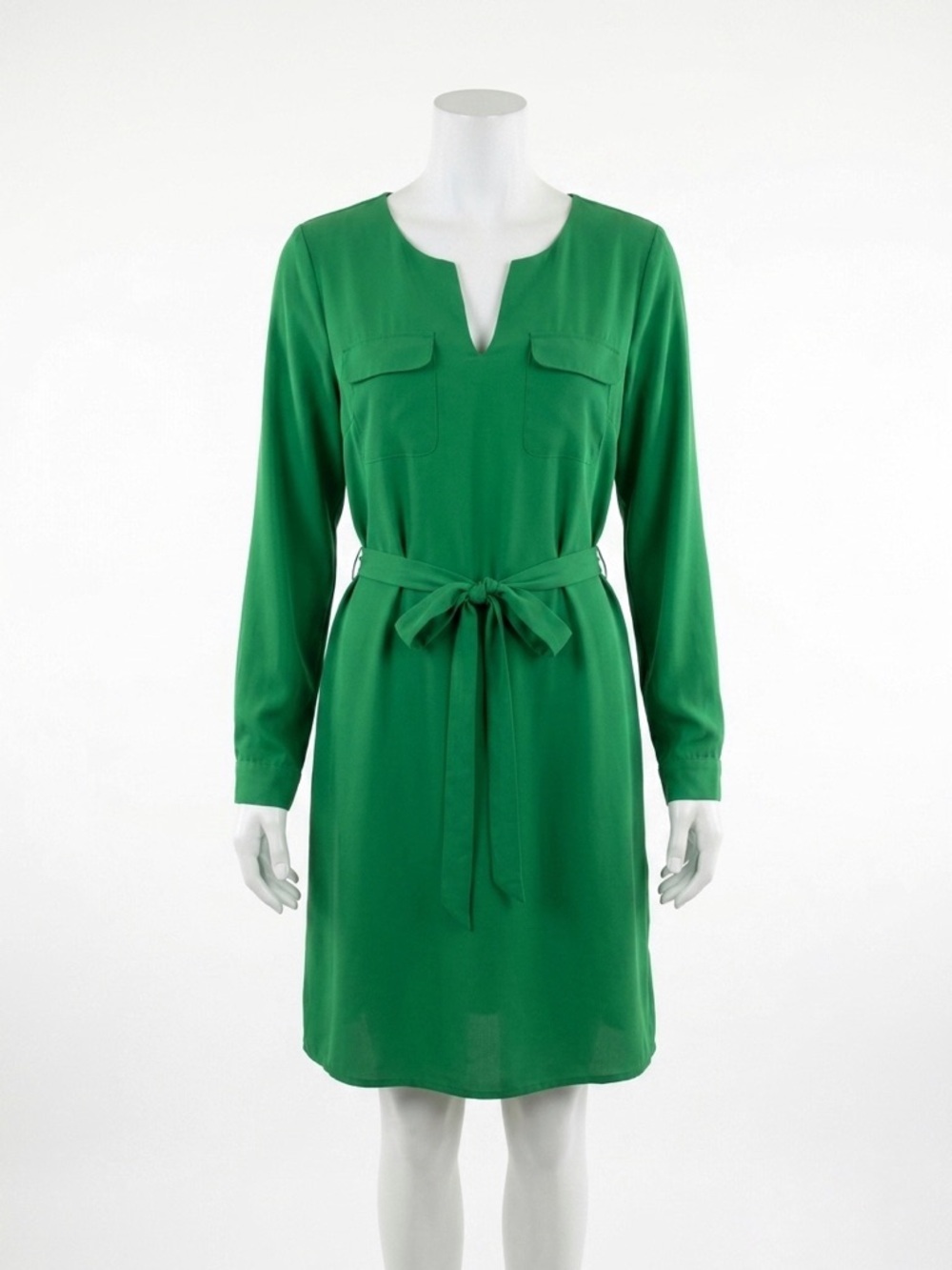 Kelly Green Tie-Waist Long Sleeve V-Neck Dress Size XL